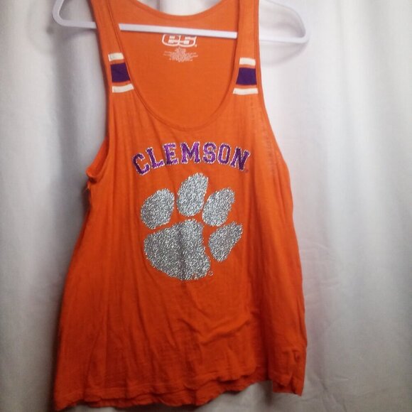 E5 Tank Top L Women Clemson Tigers Racer Back Glitter Orange Purple - Picture 12 of 13